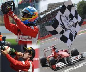 yapboz Fernando Alonso, İngiltere Grand Prix (2011) zaferini kutluyor